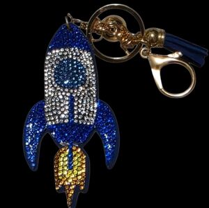 Blue and Gold Rocket Bag Charm | Keychain